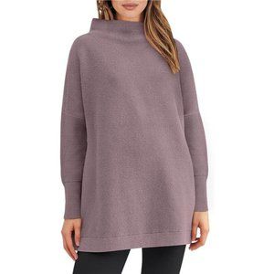 Women Turtleneck Batwing Sleeve Oversized Ribbed Knit Tunic Sweaters Pullover